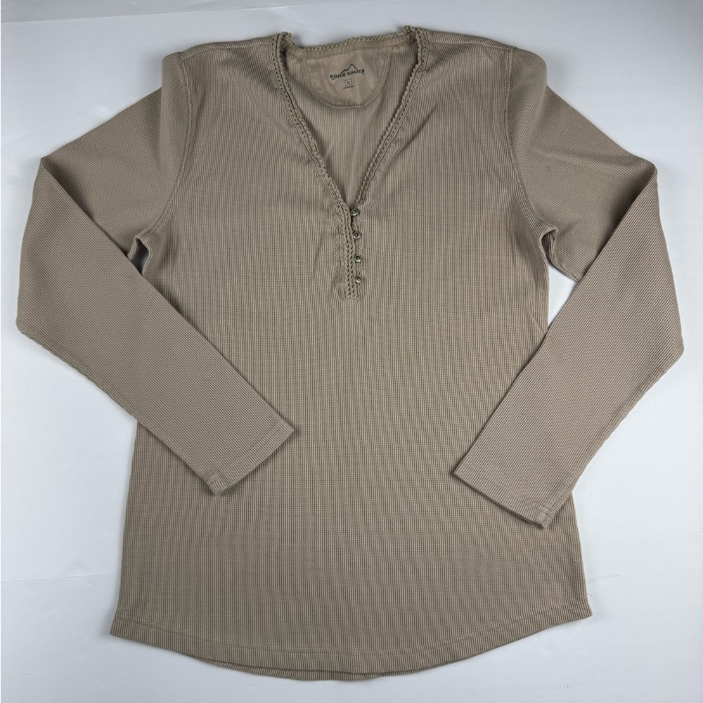 Eddie Bauer Beige Long Sleeve Henley thermal style shirt size XL